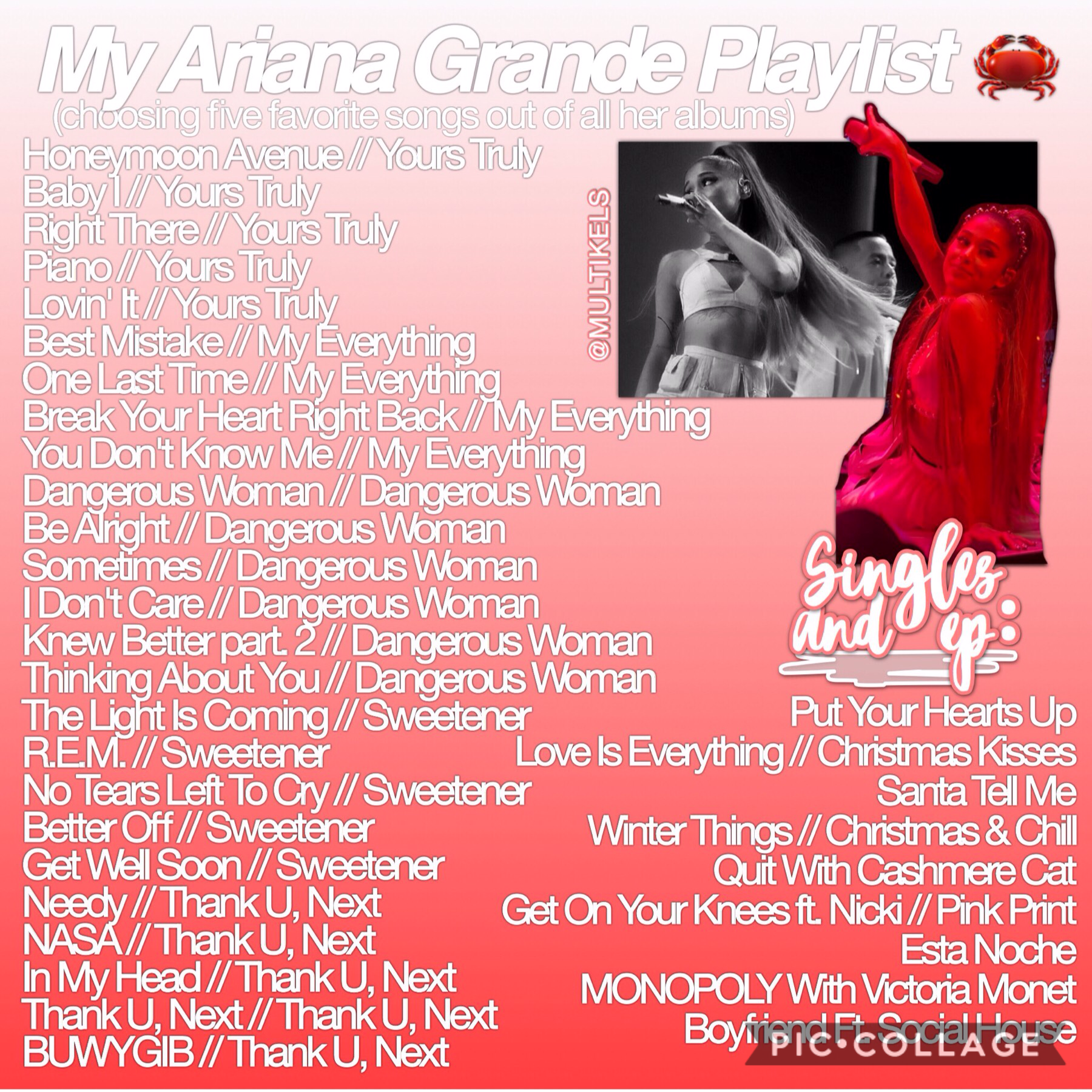 here is my ari playlist choosing just 5 songs out of every album she made til now♥️ i'm gonna do this for every artist i love