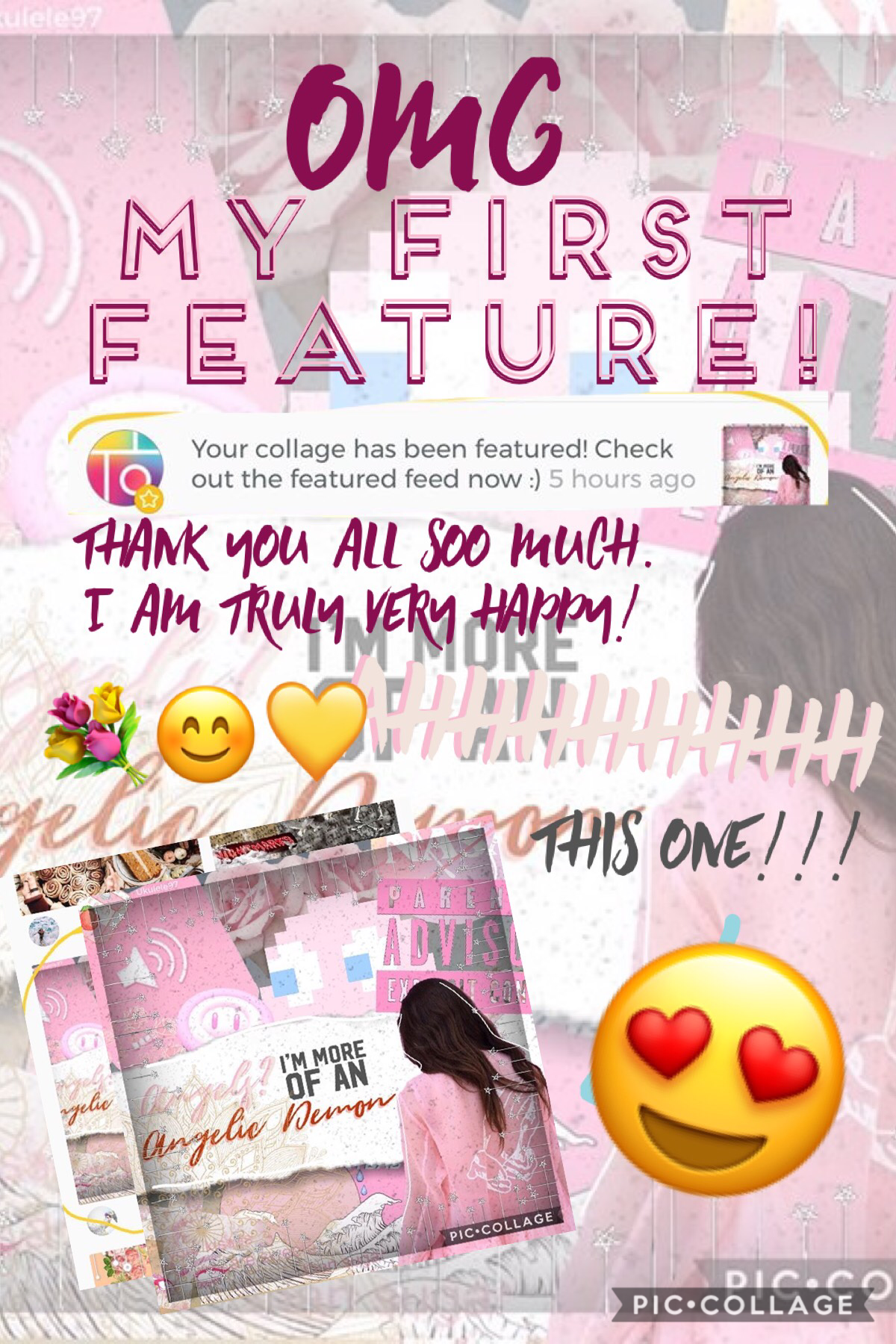 T A P P Y 💐 😊 💛

Omg My FIRST FEATURE!!!! 😆😆😆 Thx y’all it means a lot!!! I started PicCollage in July 2018 and look where I am now!! Sure I’m not as far as the other people but yay!!!!!💐😊💛❤️ love chili vibes