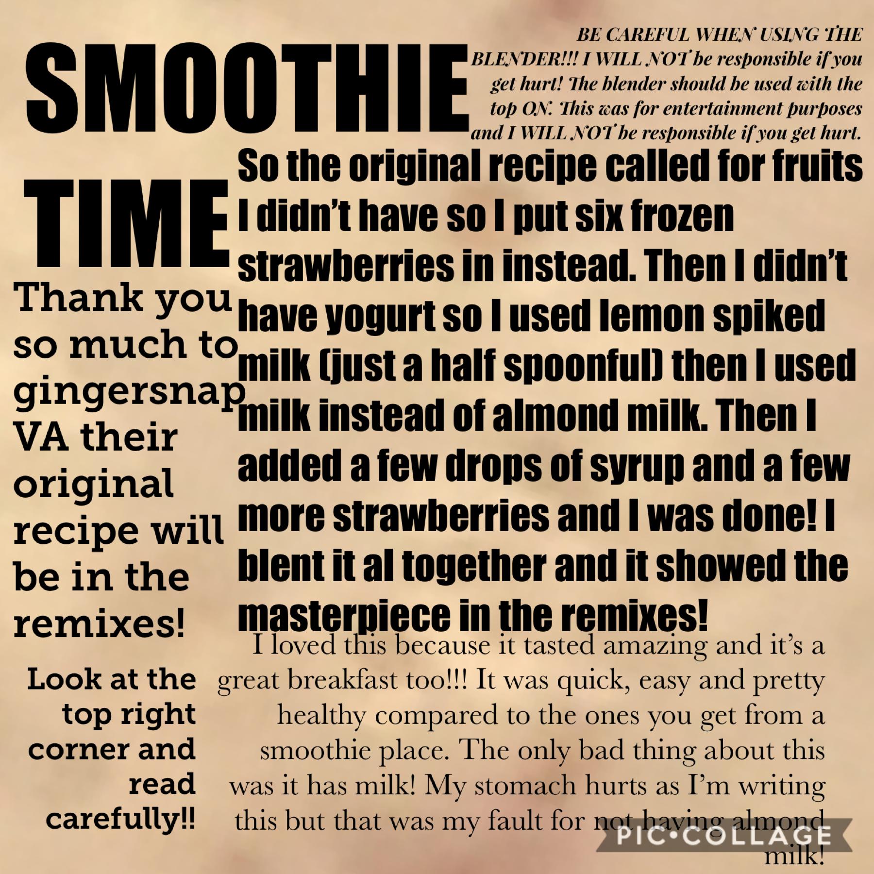 Shout out to GingerSnapVA!!! They gave me this recipe and there were a few other people who asked for a smoothie recipe too so here it is!!! 😃😃