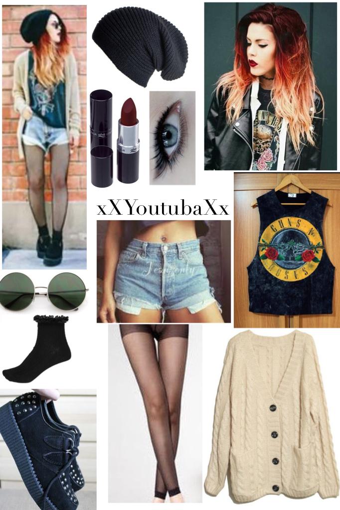 xXYoutubaXx tumblr inspired outfit. I know that tank top is Guns n Roses, I just couldn't find the right one 