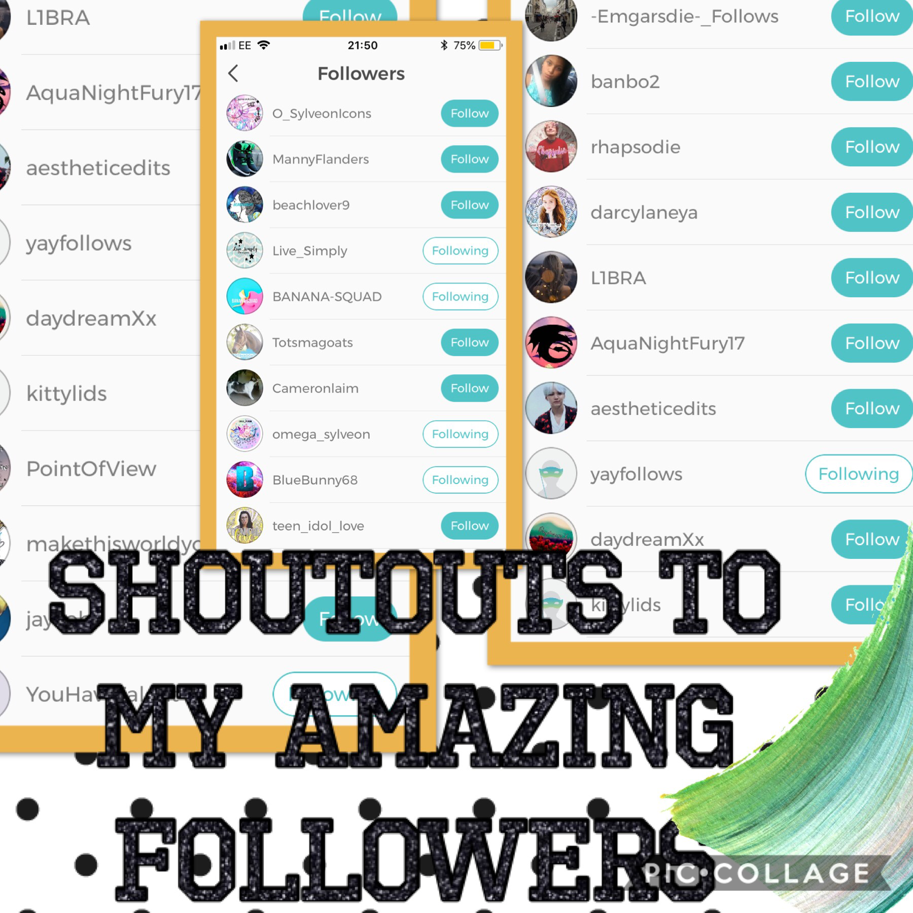 So if you’re not on this list and you follow me comment on this and let me know so I can give you a shoutout