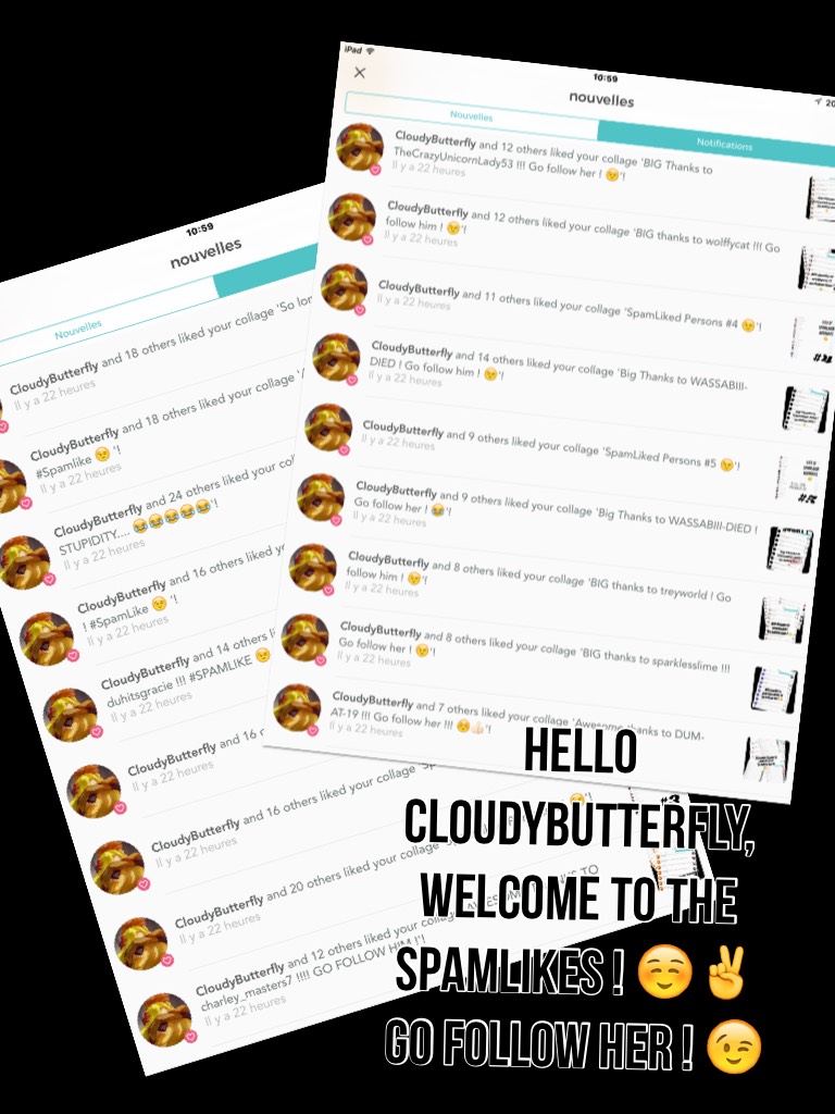 Hello CloudyButterfly, welcome to the spamlikes ! ☺️✌
Go follow her ! 😉