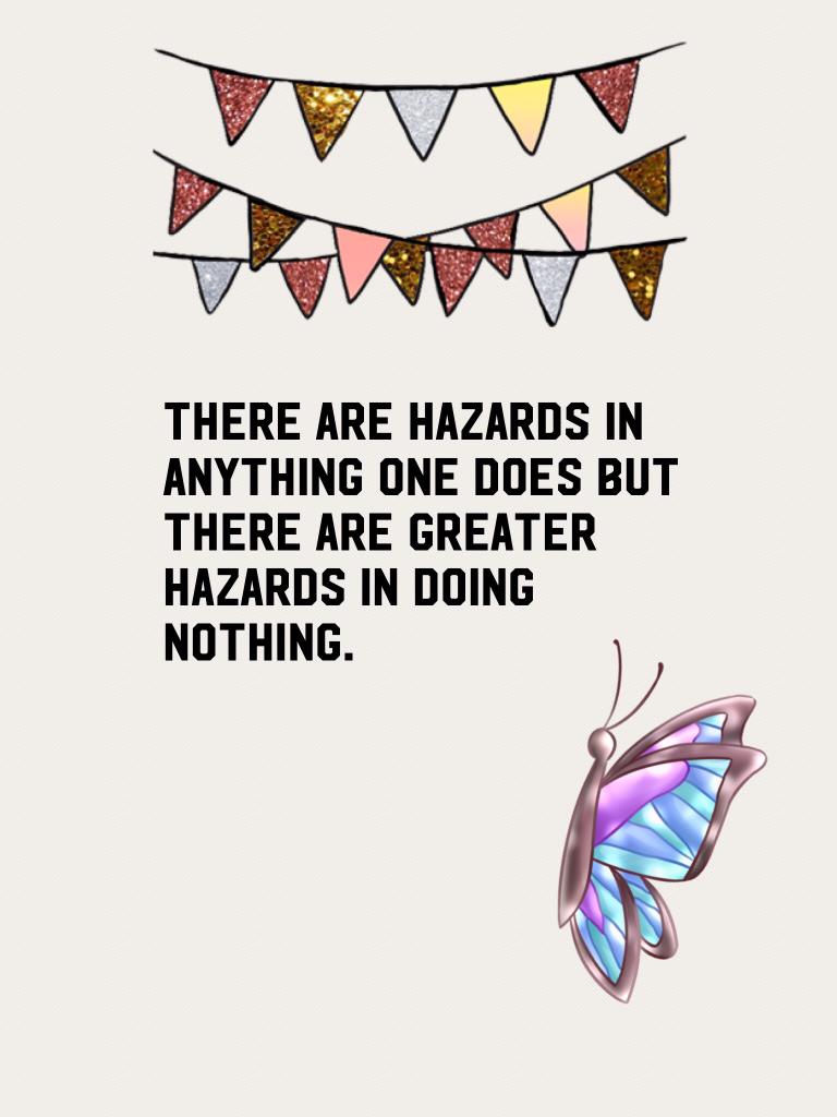There are hazards in anything one does but there are greater hazards in doing nothing.