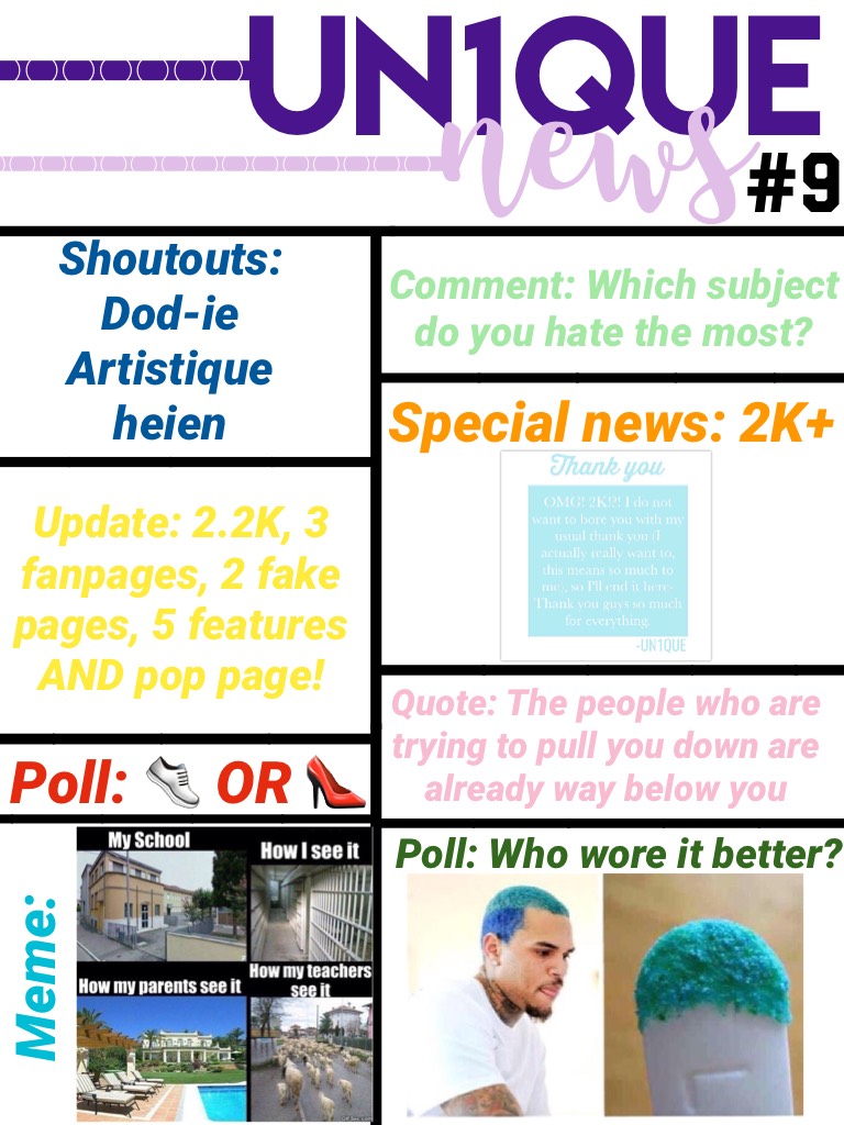 👚TAP👚
👕UN1QUE news #9!👕
👖Hope you read all of it...👖
👔Answer the polls please!👔
👗Sorry for not posting, I'm really busy with school👗