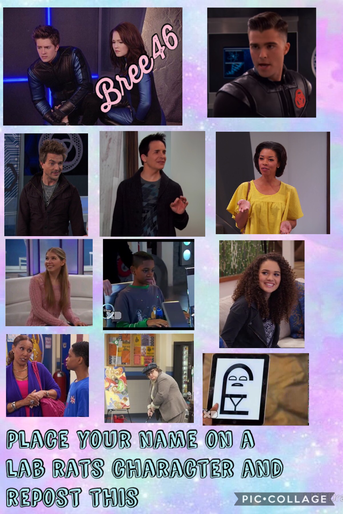 Place your name on a lab rats character and repost it