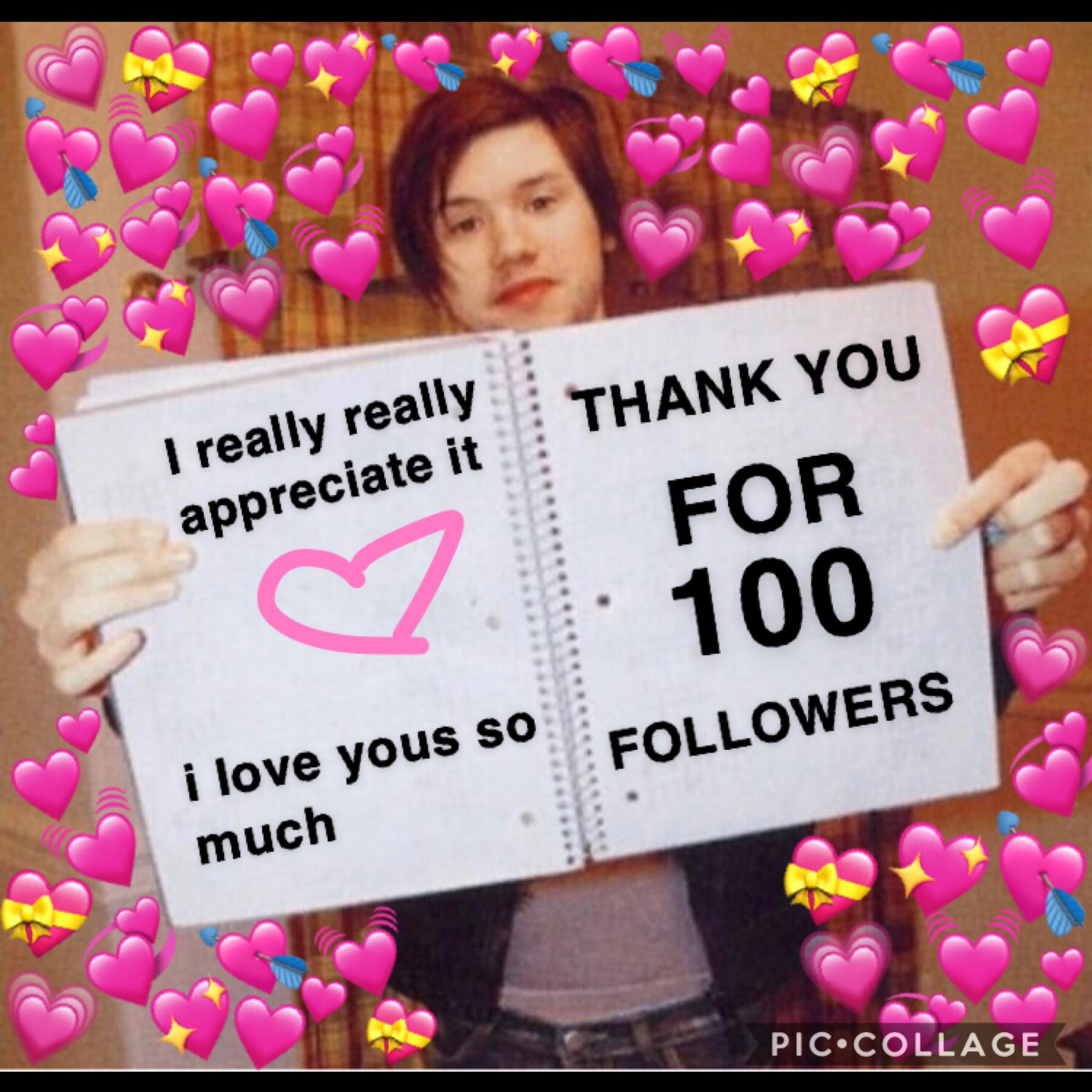 wow. i know 100 followers isn’t a lot but I really really appreciate it. I started my account a few months ago just because I was bored. but overtime i have met the nicest people ever and have really improved in my collages. thank you all for supporting m