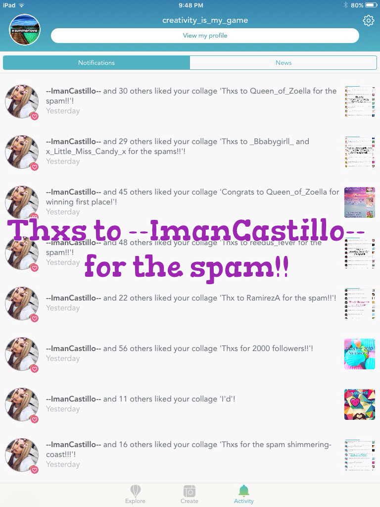 Thxs to --ImanCastillo-- for the spam!!