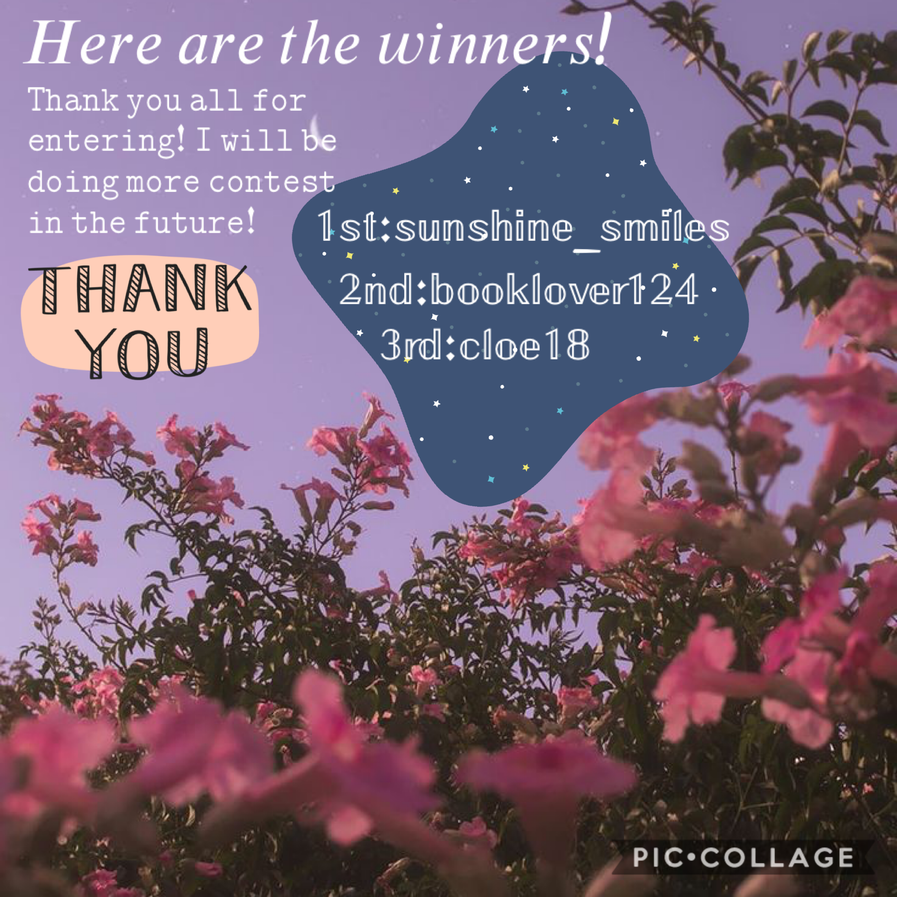 Thank you to the people that joined in! I will have more contest in the future! 