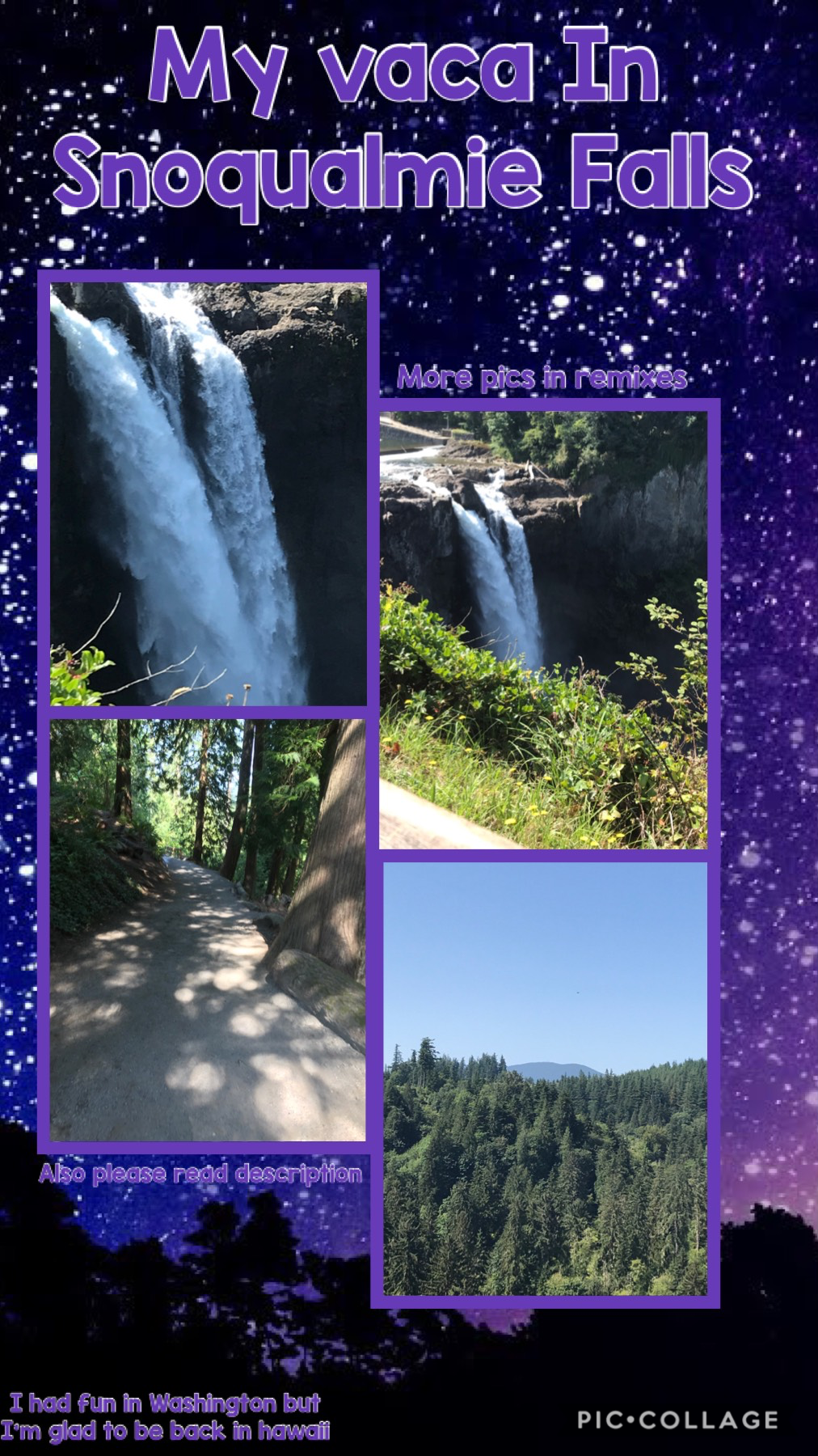 Please please tap❤️
Might continue in comments! So I went to Snoqualmie Falls/ road trip! Obvi I flew on an airplane from Hawaii to Washington, then we rented a van❣️ Just tbc! So imma start making collages using actual photos I took❣️❣️ idk how the colla