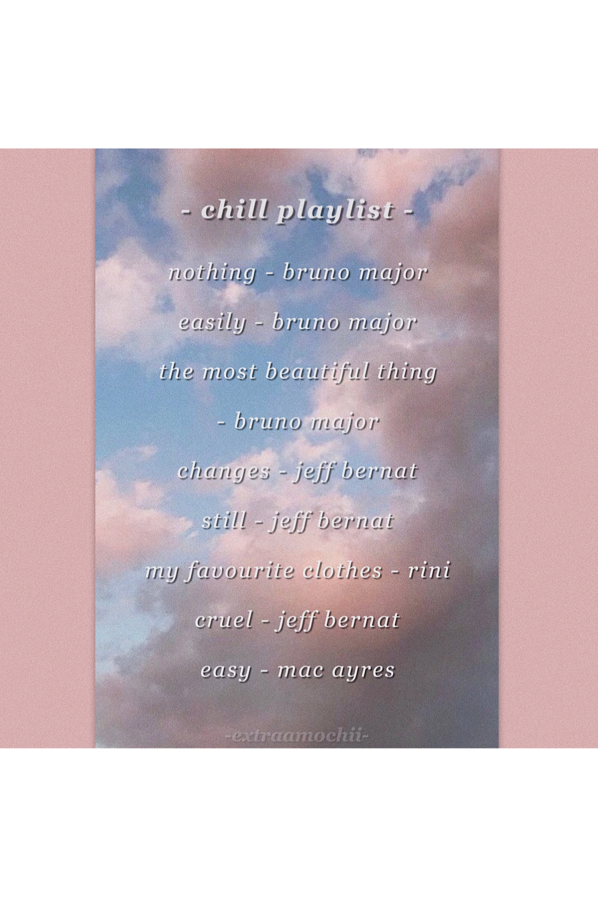 tap the egg~🥚

🐣
ùwú

this is my non kpop playlist, let me know if you want moreee
listen for a calm, relaxing, and chill day~

- sending love -