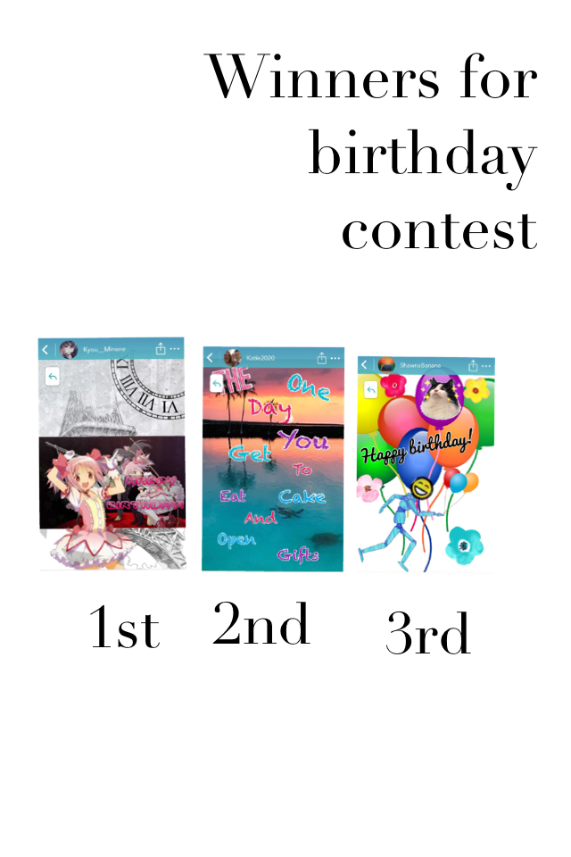 Winners for birthday contest! Congrats!