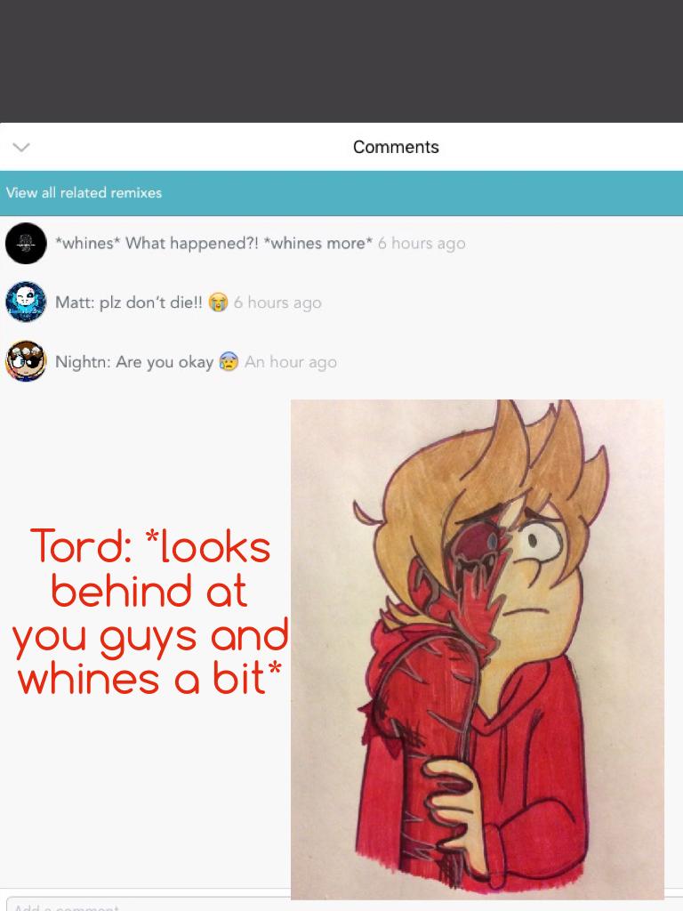 Tord: *looks behind at you guys and whines a bit*