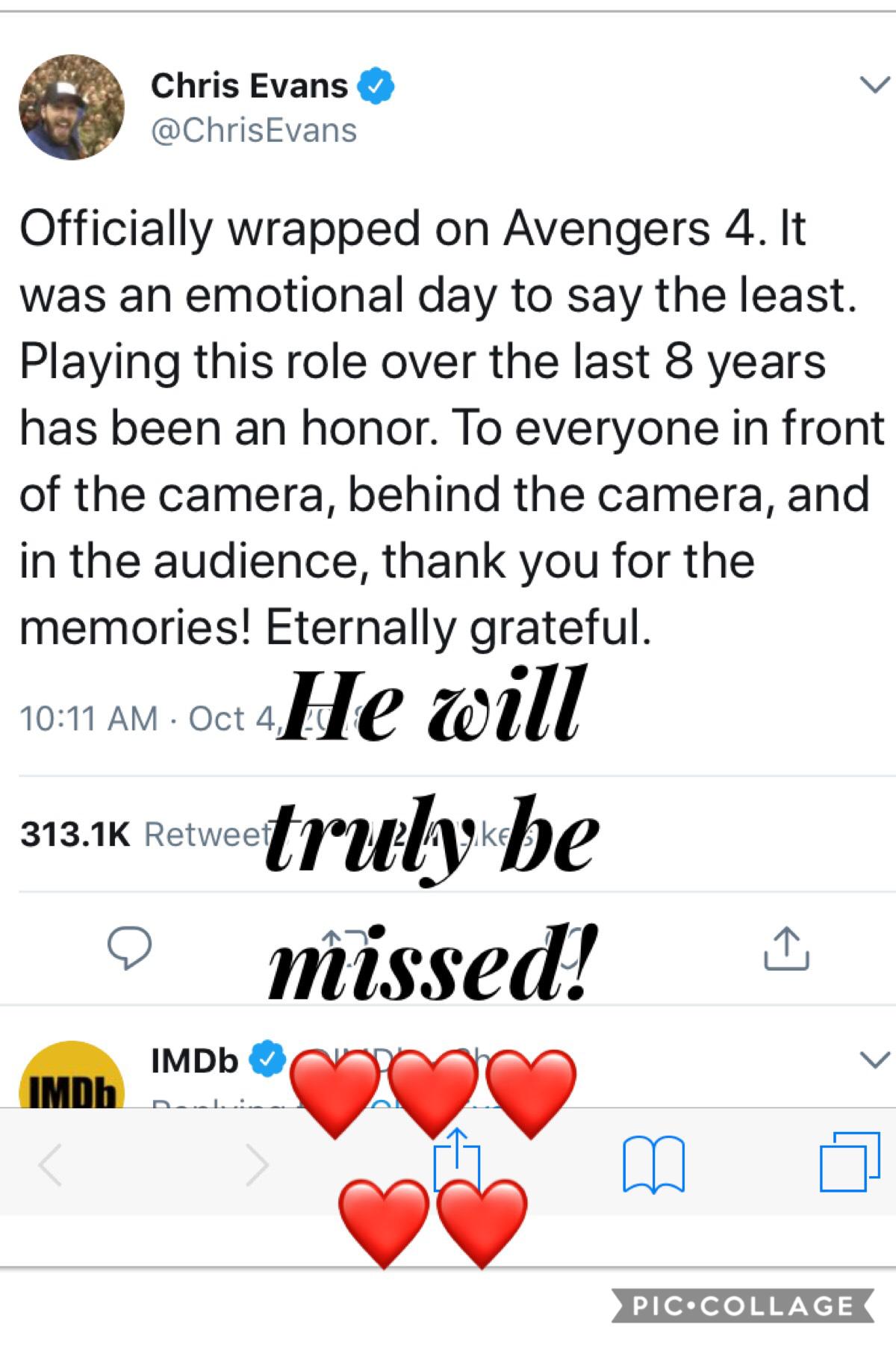 Chris Evans will truly be missed!❤️❤️❤️❤️❤️❤️