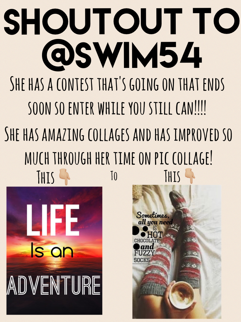 Please go follow @swim54!!!! She just got 200 followers and lets help her get to 300 or more!