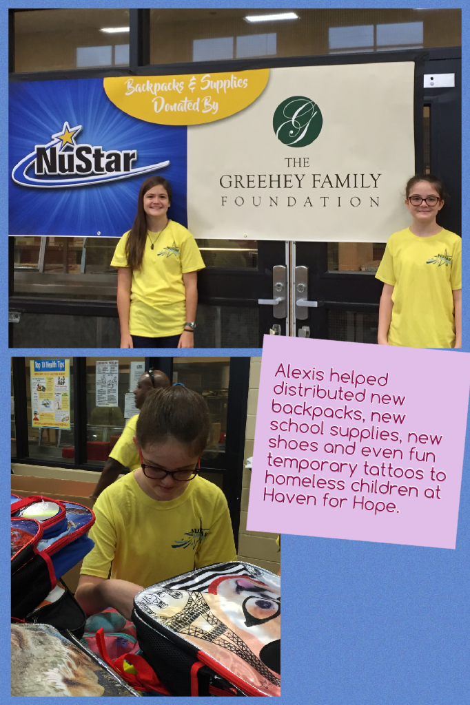 Alexis helped distributed new backpacks, new school supplies, new shoes and even fun temporary tattoos to homeless children at Haven for Hope.