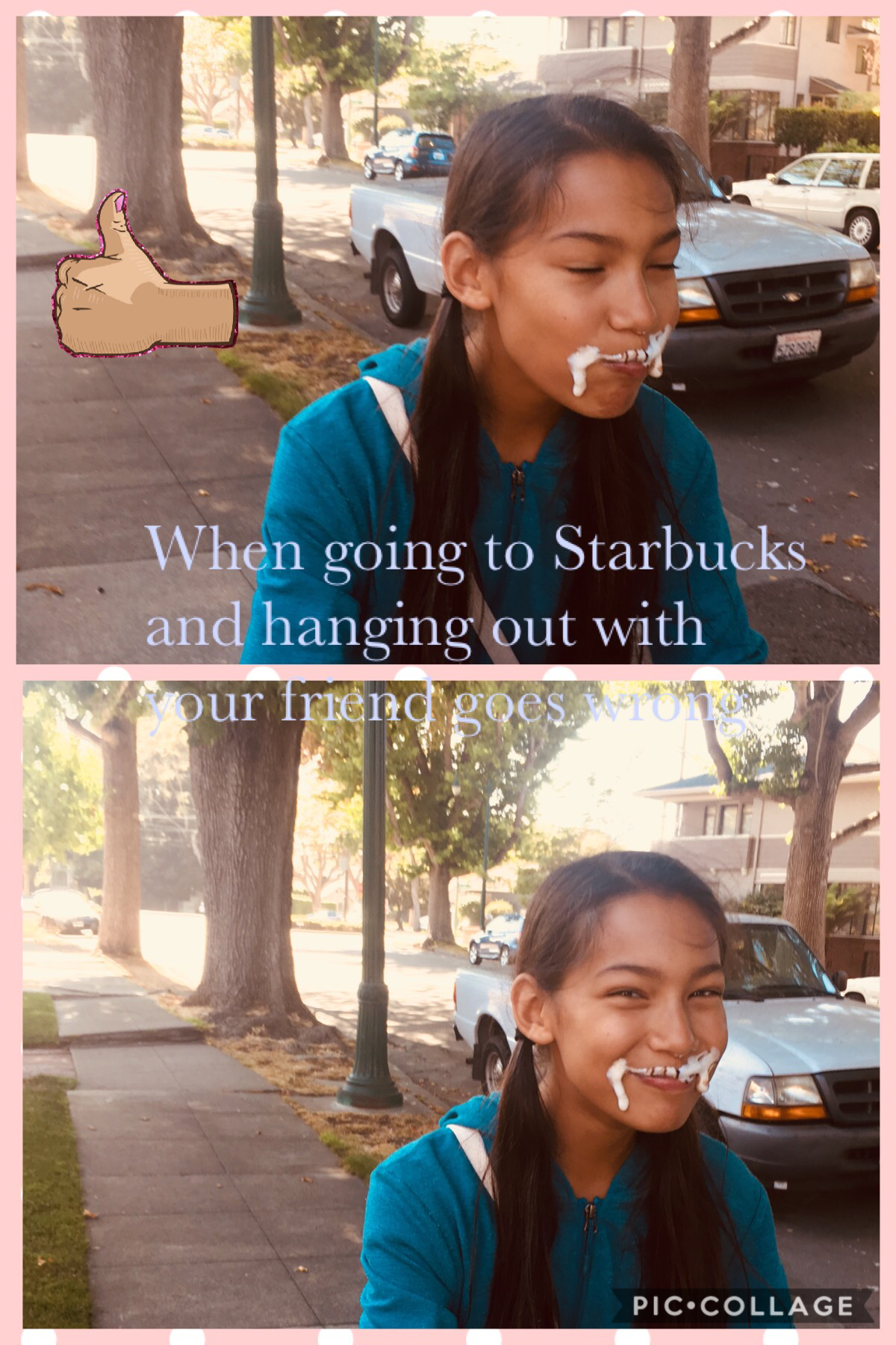 Starbucks gave her the wrong size lid for her cup ... she squeezed it and the whipped cream exploded on her face 