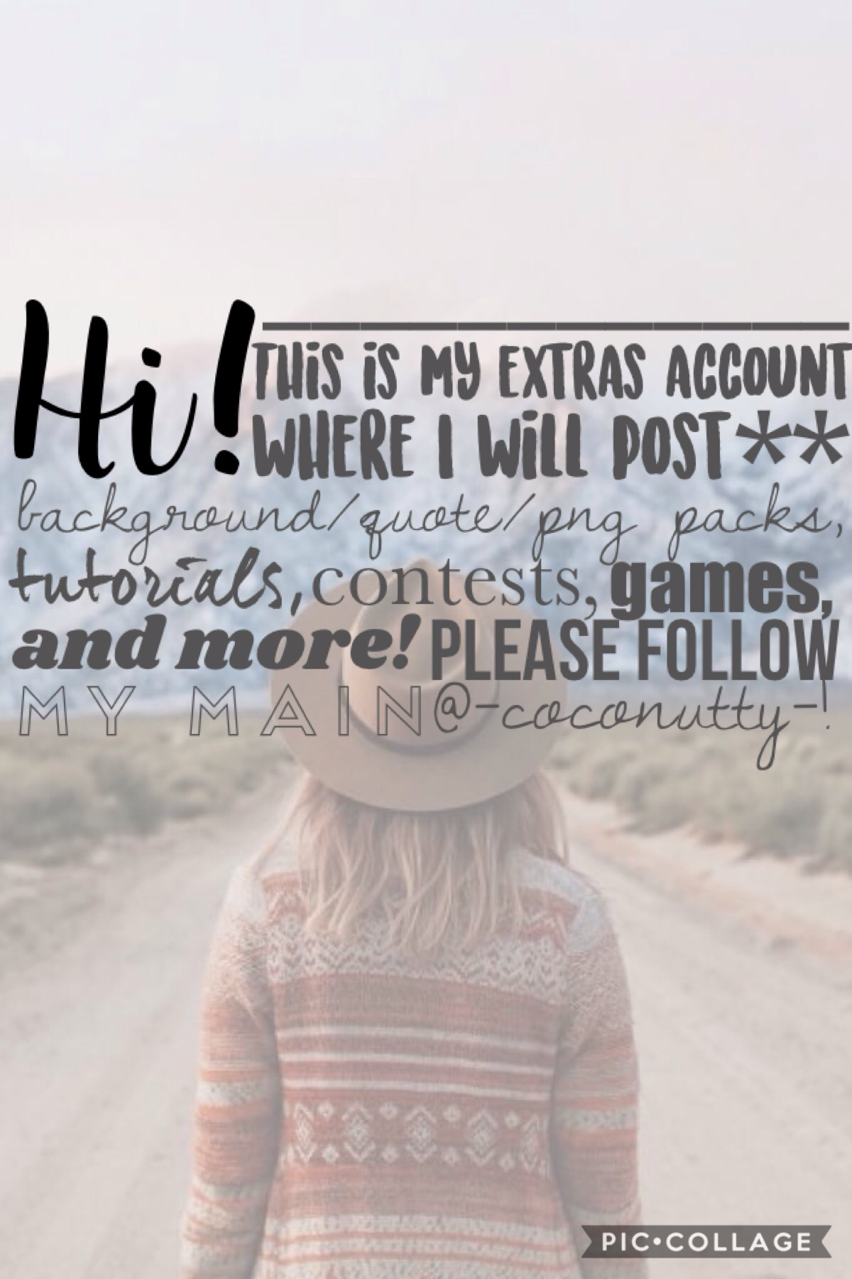 Hi! This is my extras account! Please follow my main @-coconutty-! 