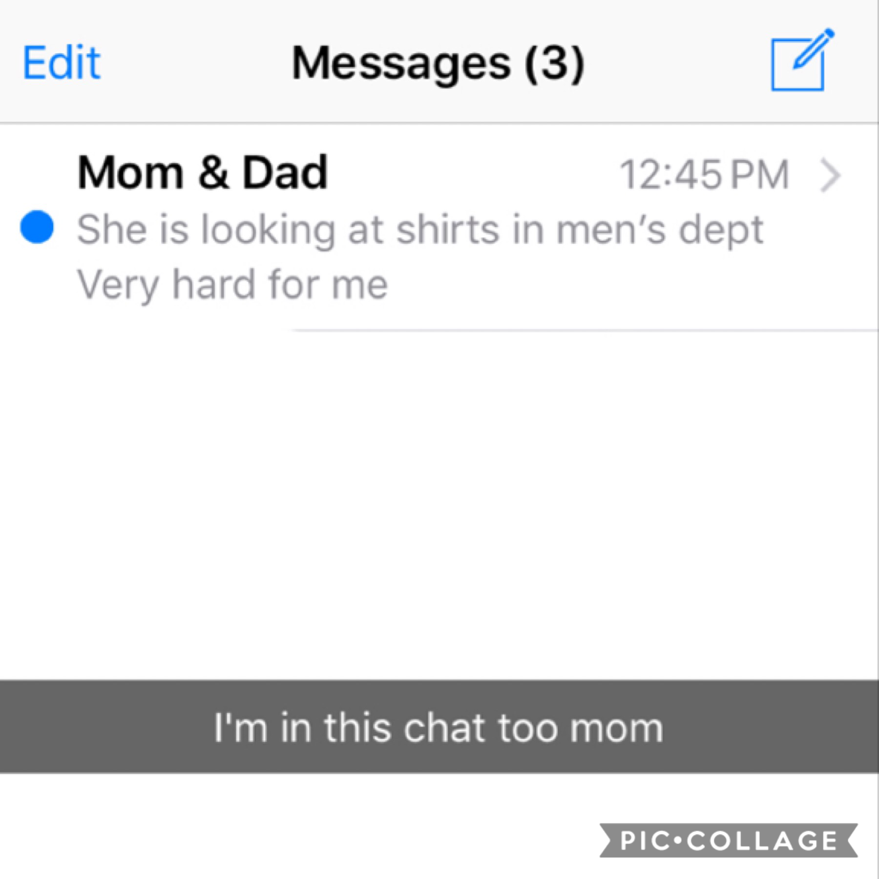 So two weeks ago I FINALLY went shopping and I got two men's shirts!! I was super happy but my mother, as seen in this text, was not