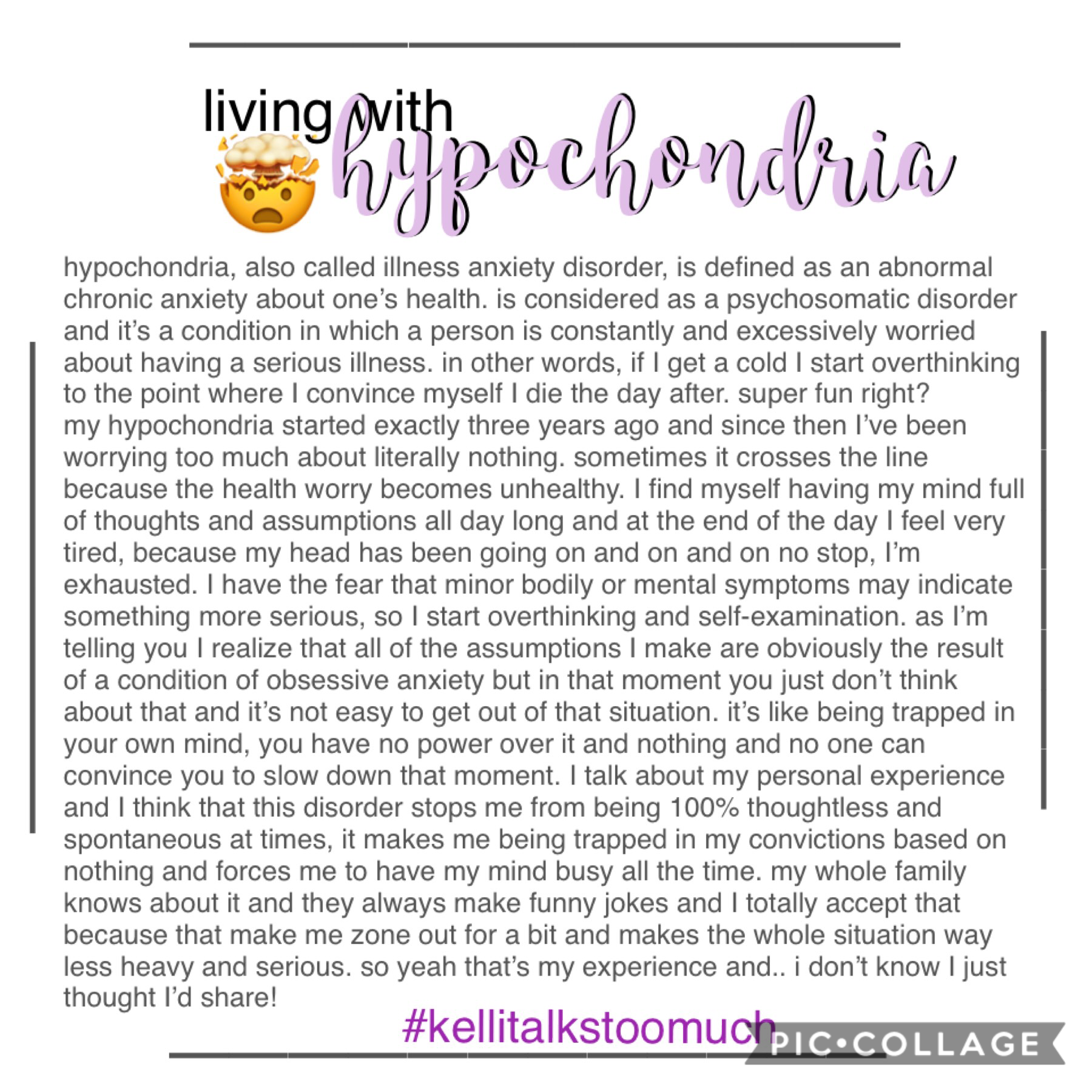 there’s so much more to say but here’s a summary of how I live with hypochondria! yay asha you get me 😎😎 
#kellitalkstoomuch