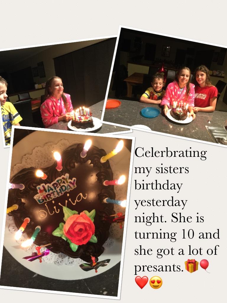Celerbrating my sisters birthday on the Thursday night. She is turning 10 and she got a lot of presants.🎁🎈❤️😍