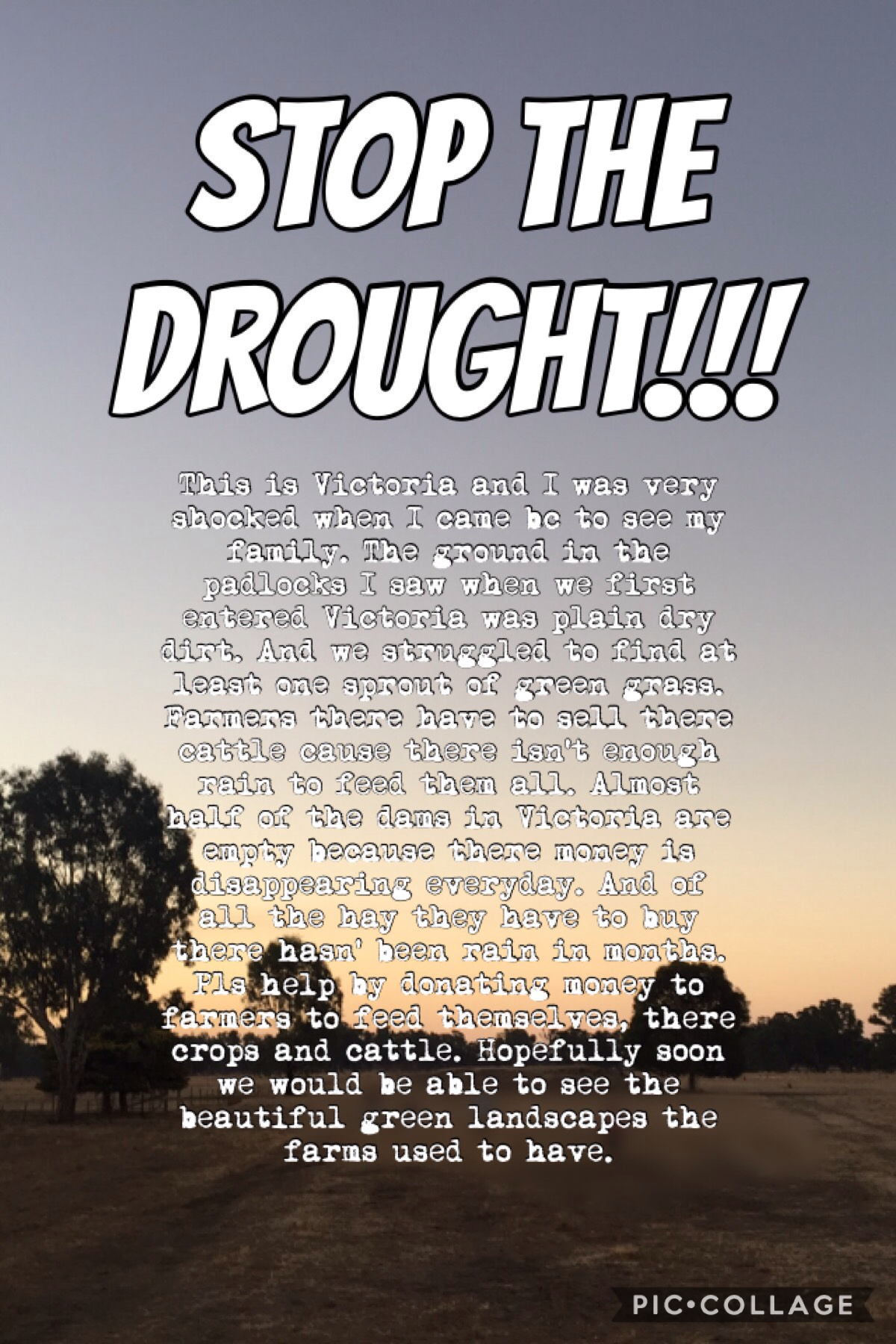 Pls help those farmers out there not only in Victoria but all over the country. Pls follow me and I will give u a update about how the farmers are coping and tips to those in the drought! Take care.😕👍🏼💩✌️
