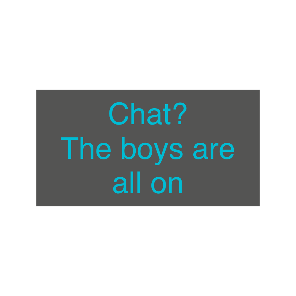 Chat?
The boys are all on