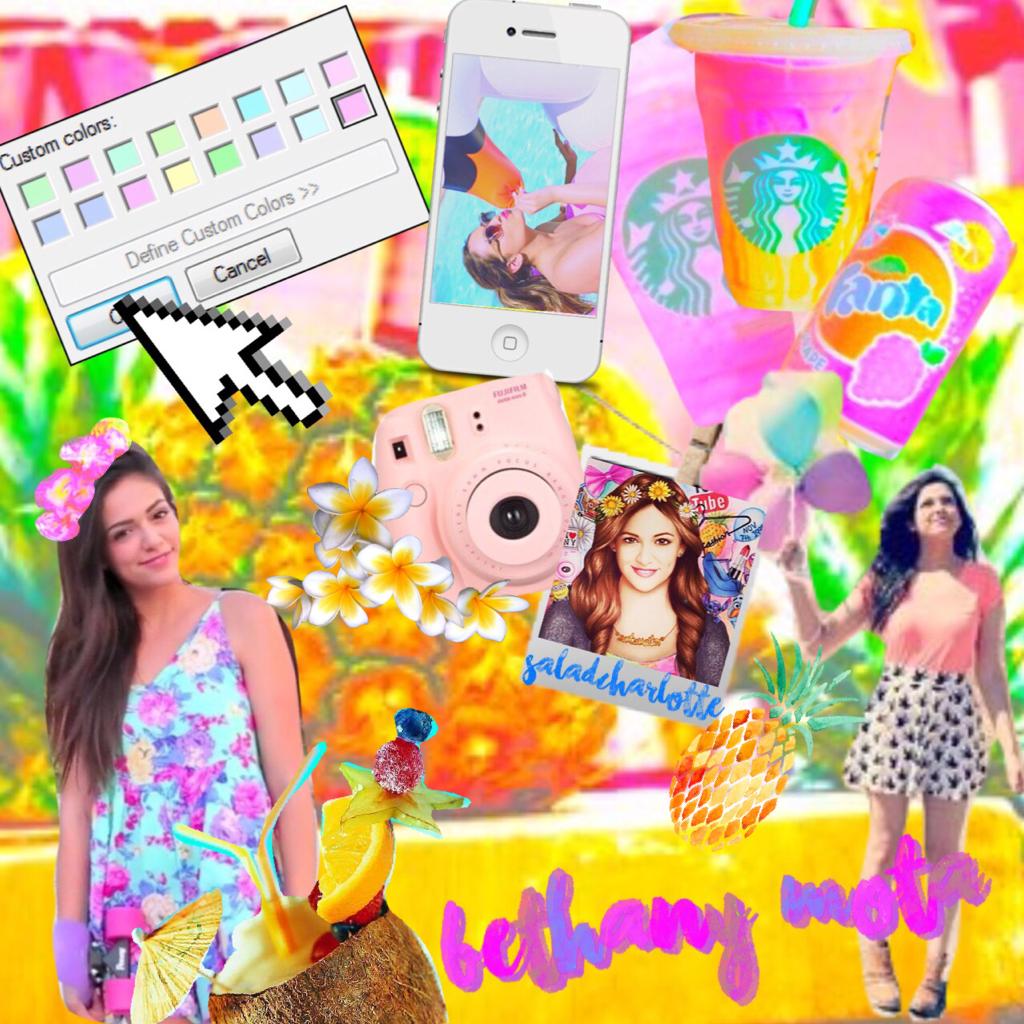 Click here if you're fab✨💖💦🌟
This is a collage based on the theme bethany mota and bright pastel and tropical😊🦄✨🌺🍧🍧