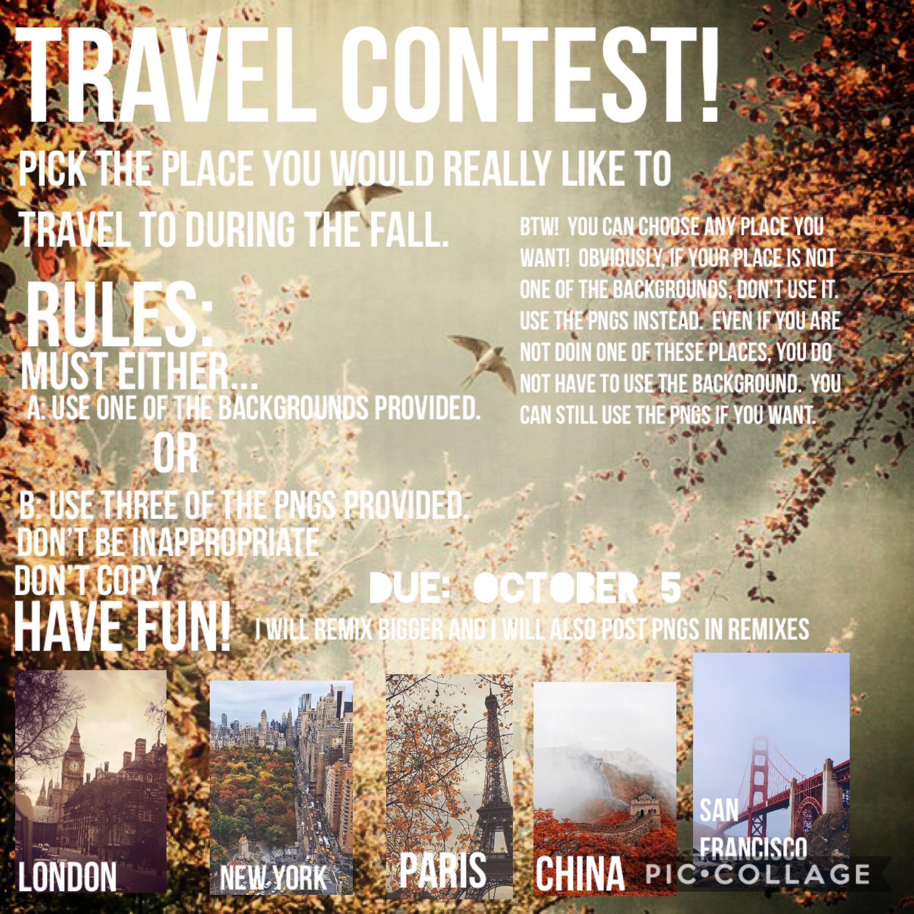 Travel contest is up!  Please enter!