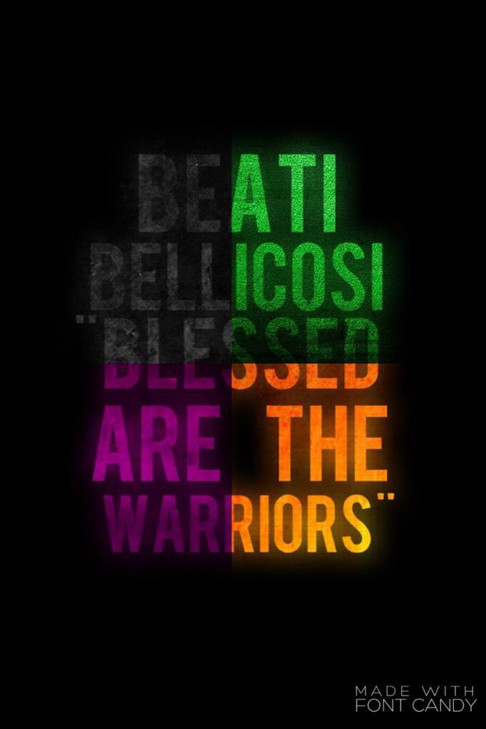 It's actually beati viri bellatores- blessed are the warriors but beati bellicosi is warlike blessed