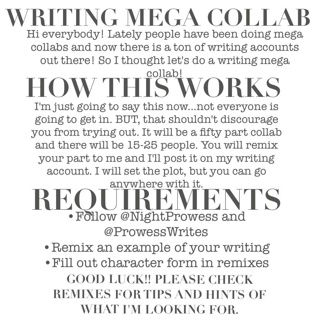Writing Mega Collab! Good luck! Please check remixes: