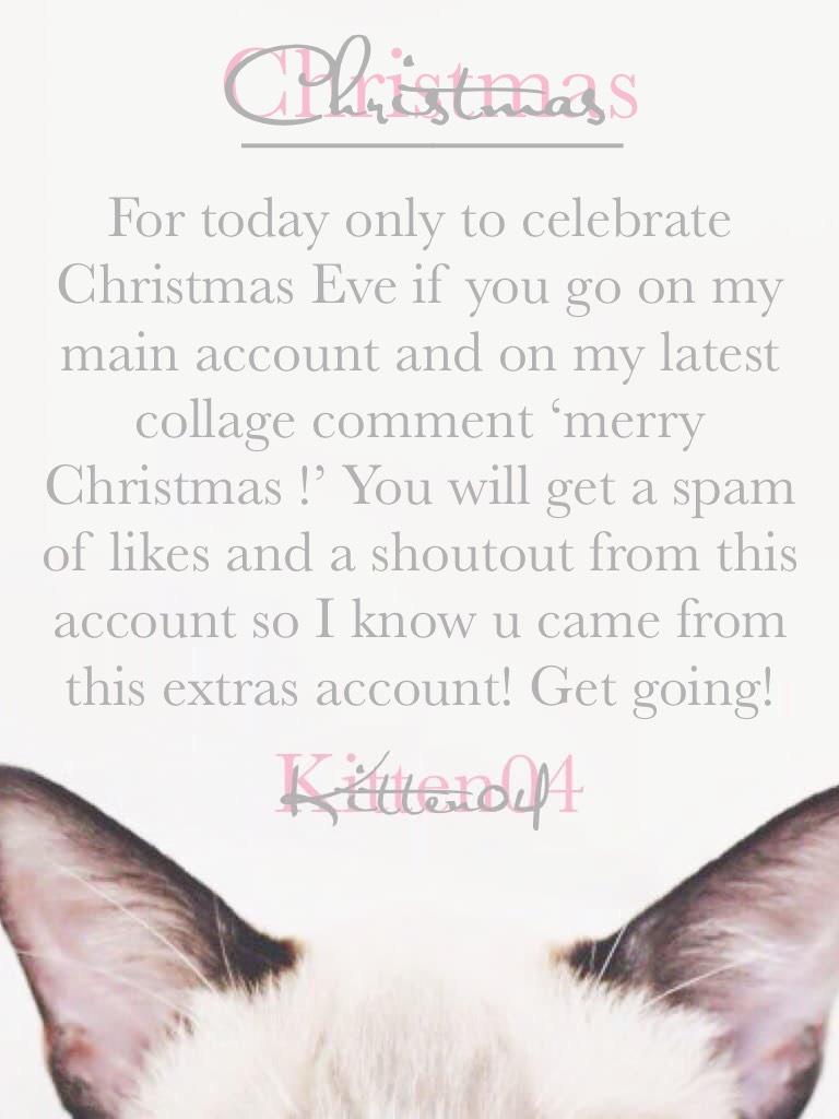 Merry Christmas
Only available for today (24/12/17)
Thanks for following and visiting this account it means so much
Meow 😻