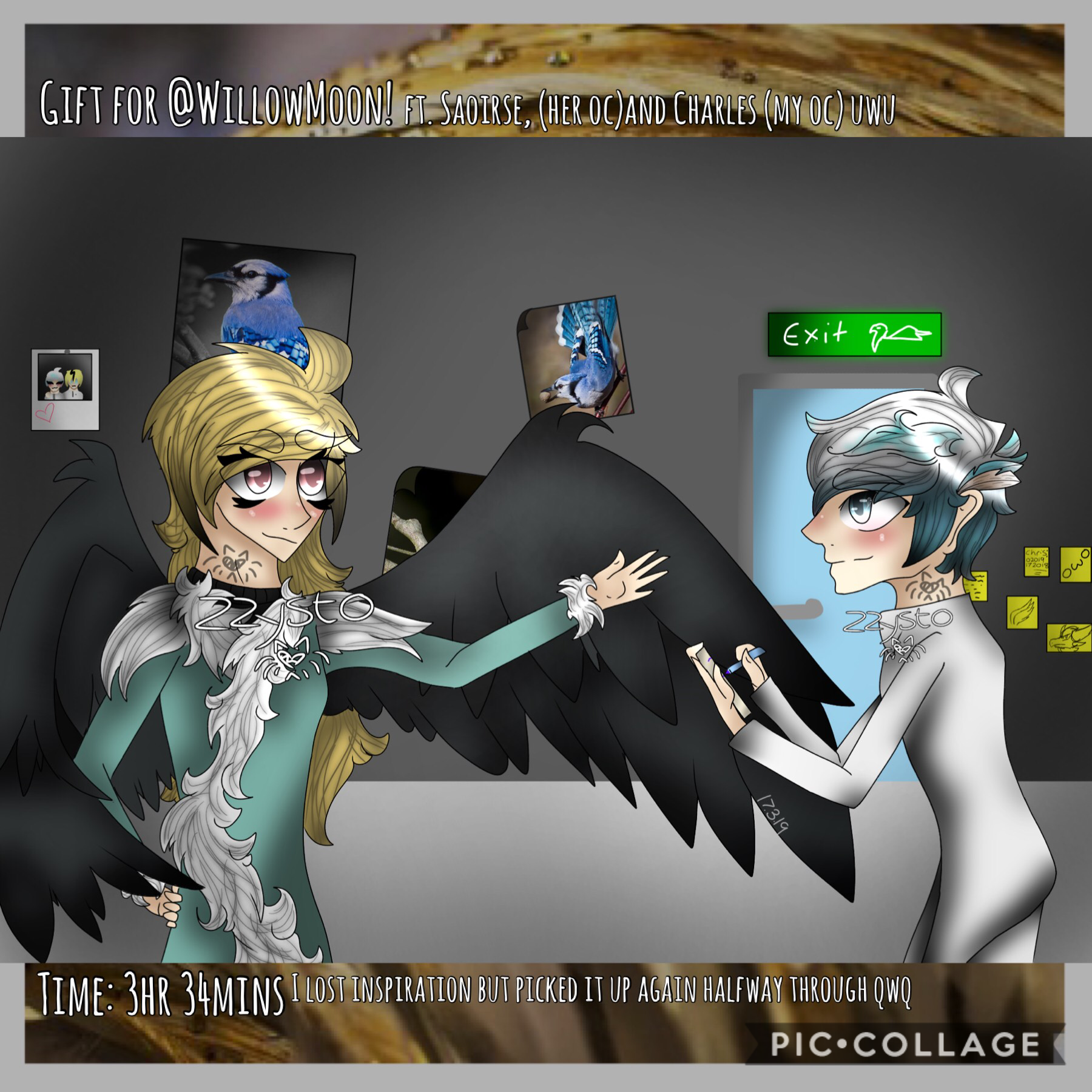 🦅Tap🦅
Hey wow I finally finished—
I’m awful at drawing rooms,, but I added a lil backstory hint of Charles on the wall uwuwu
I hope you like it, Alazel! I had fun drawing Saoirse, and got lazy drawing Charles qwq
now it’s homework tiem