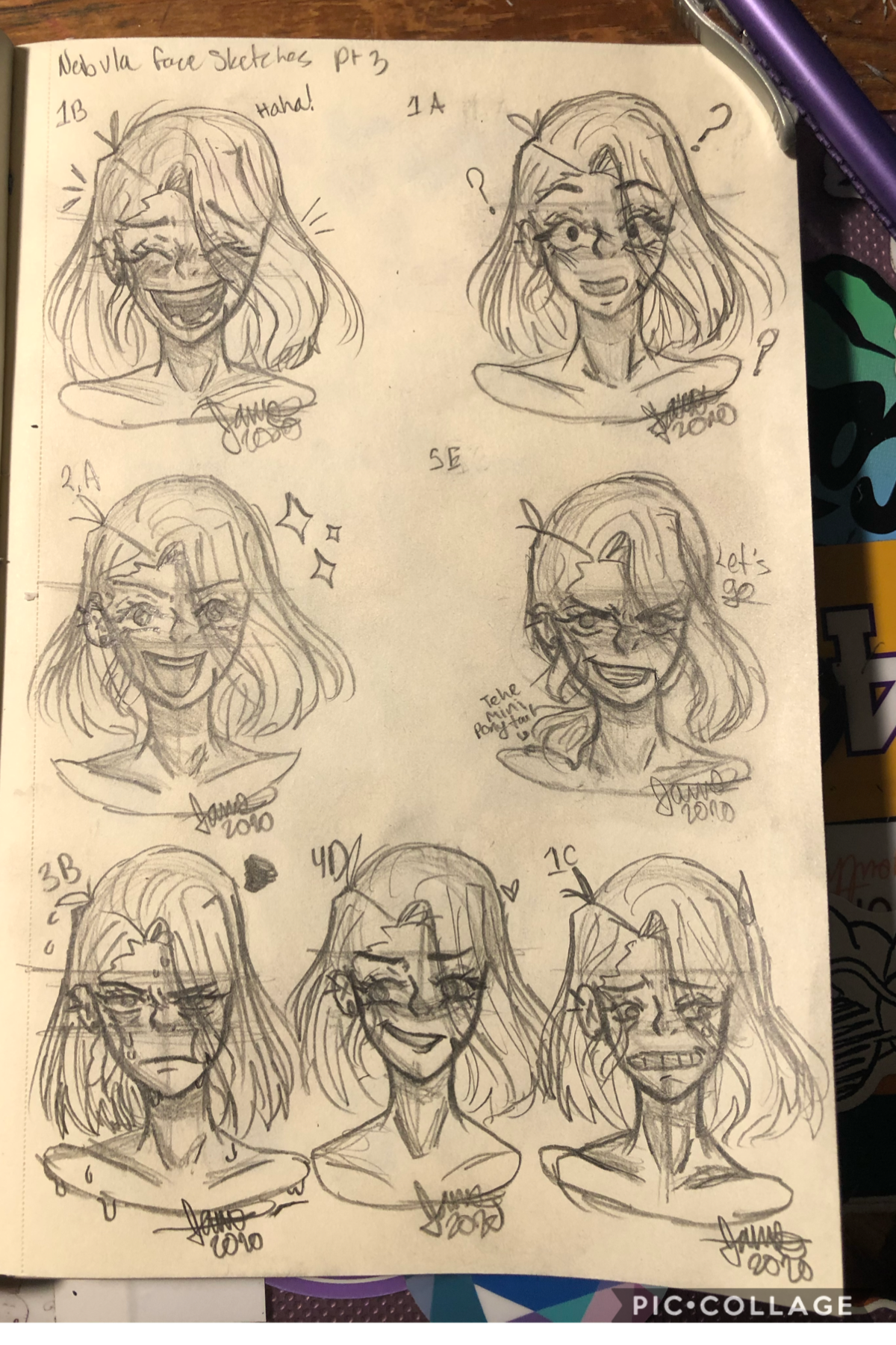 Facial expression sketches ft. My oc Nebula part 3 :) I don’t like how the last two turned out but it’s kinda late and I’m tired and forced myself to finish these so like... oh well 