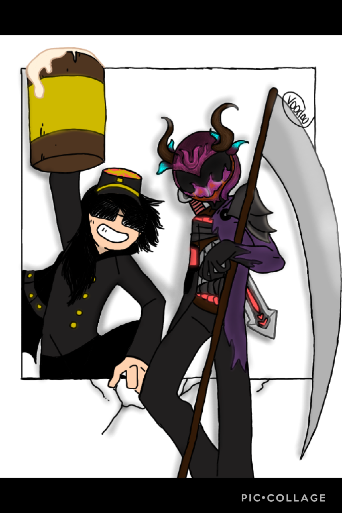 Last drawing of the year! Tap-
This is my Roblox avatar (right) and my friends Roblox avatar (left) I’ll try to find my first drawing of the year. Happy New Years! 